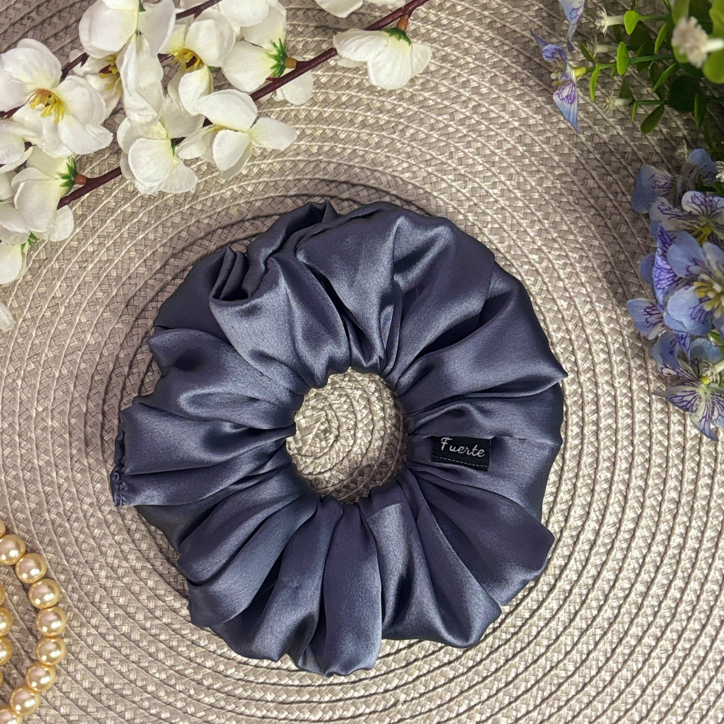 Grey Silk Scrunchie - M Size