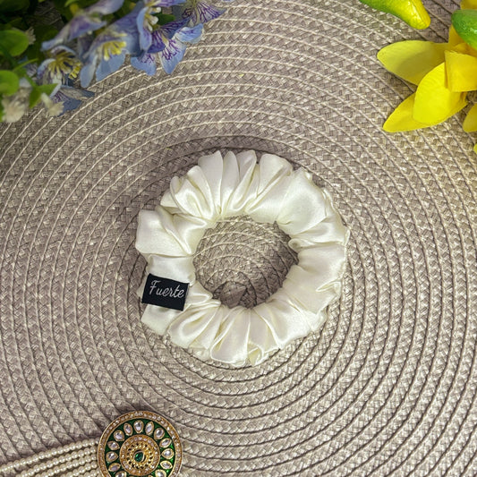 White Satin Scrunchie Rubber Band - Small