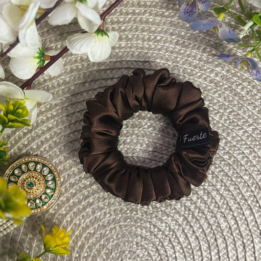 Brown Silk Satin Scrunchies – S, M, L, XL and Regular Sizes