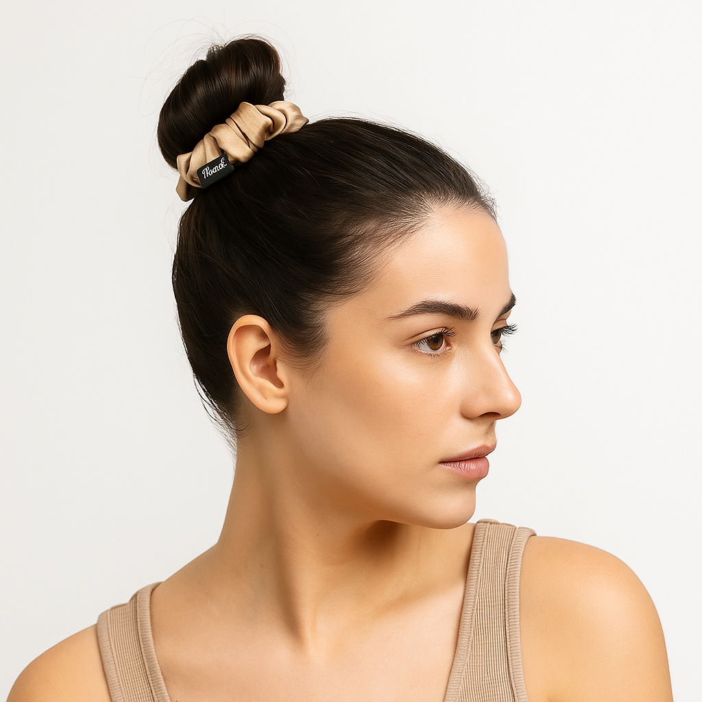 Beige 2-Pack Satin Scrunchies Set for Women