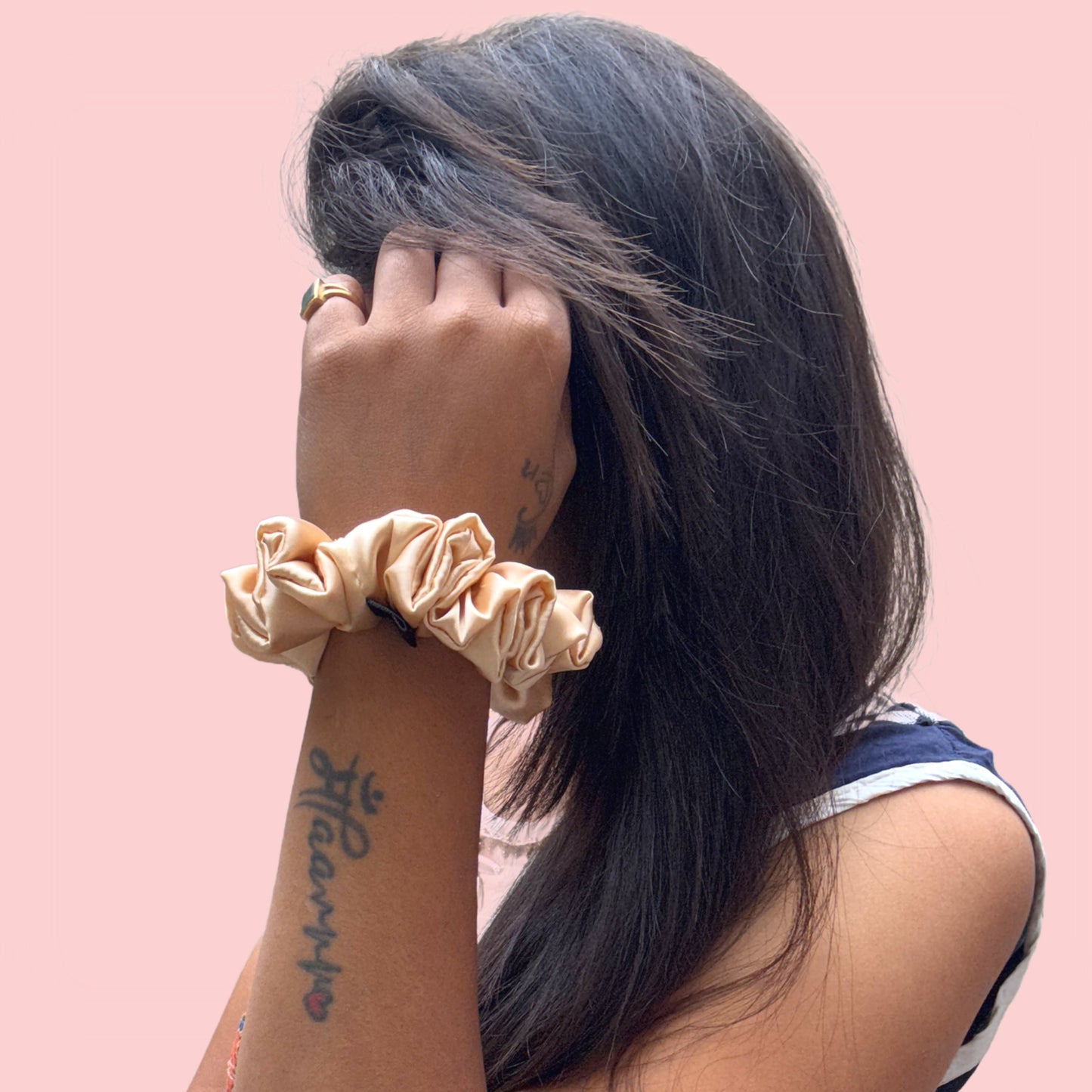 3-Pack Satin Scrunchies Set for Women - Champagne Gold