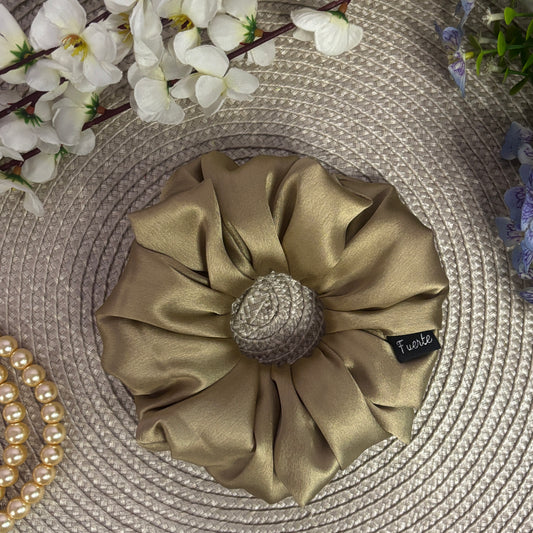 Beige Tellin Silk Satin Scrunchie - S, M, L, XL Sizes
