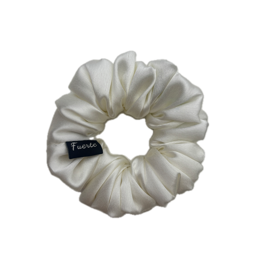 White Satin Scrunchie for Girls and Women - Medium