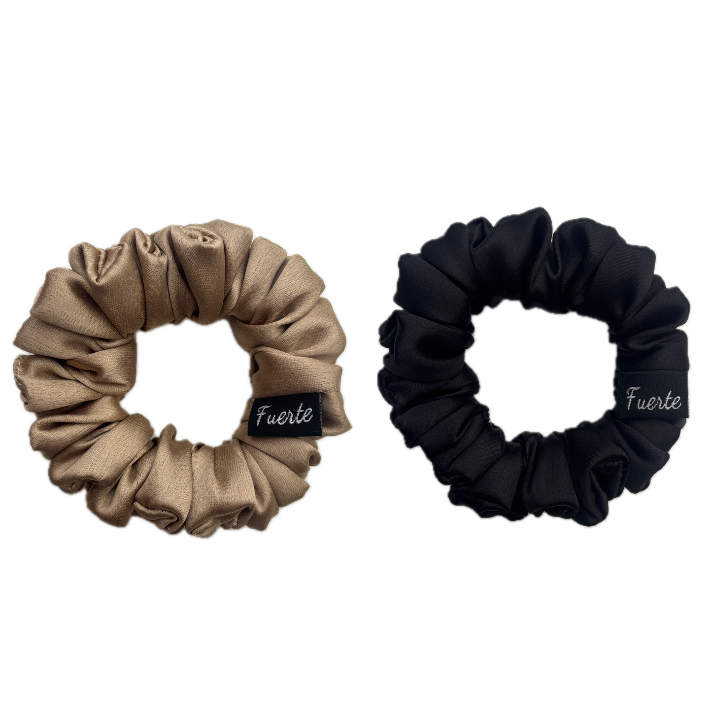 Black/Beige Satin Scrunchies Set for Women