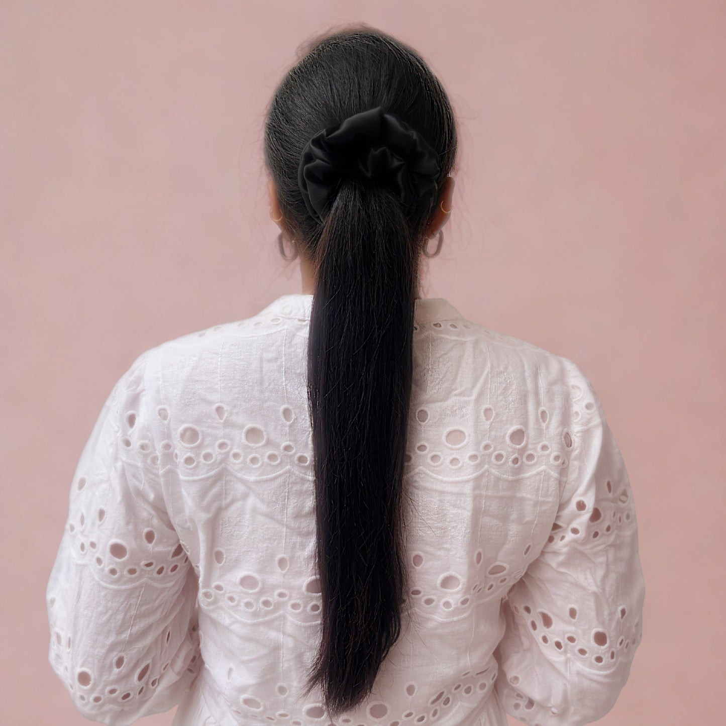 Black Silk Scrunchie – Medium Size Silk Satin