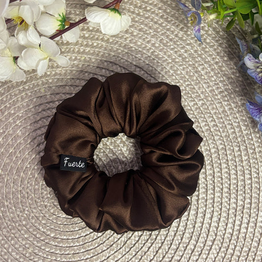 Brown Silk Satin Scrunchie – Regular Size