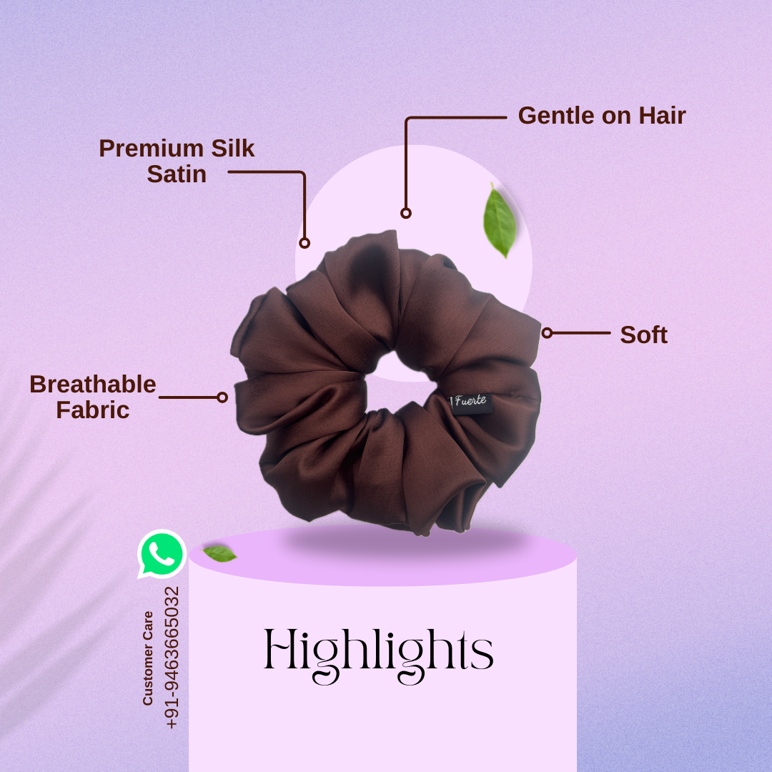 Brown Silk Satin Scrunchie – Regular Size