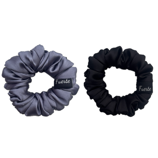 Black/Grey Satin Scrunchies Set for Women