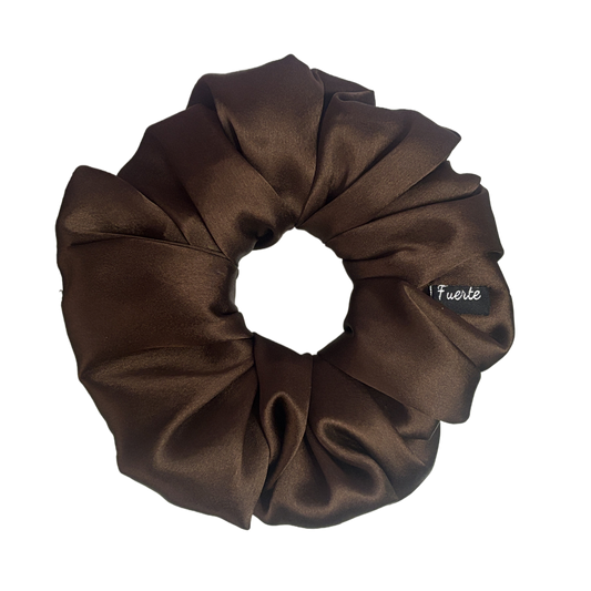 Brown Silk Satin Scrunchies – Medium Size
