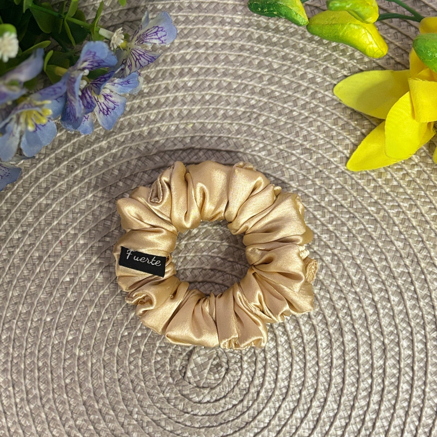 Champagne Gold/White 2-Pack Satin Scrunchies Set for Women