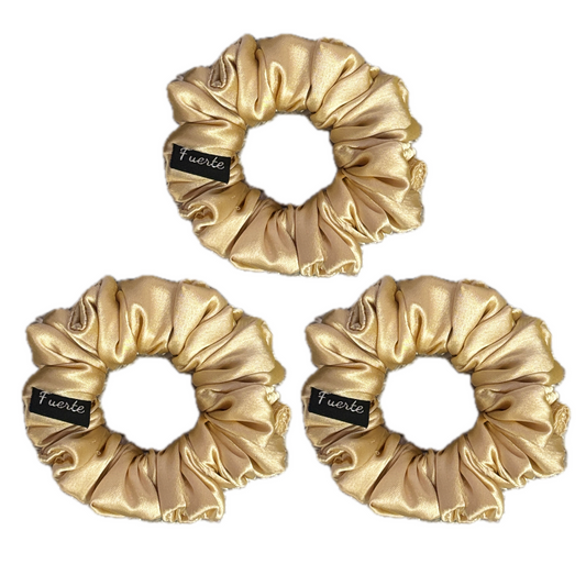 3-Pack Satin Scrunchies Set for Women - Champagne Gold