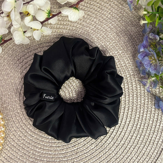 Black Satin Scrunchie – Handmade, Soft & Shiny Hair Accessory