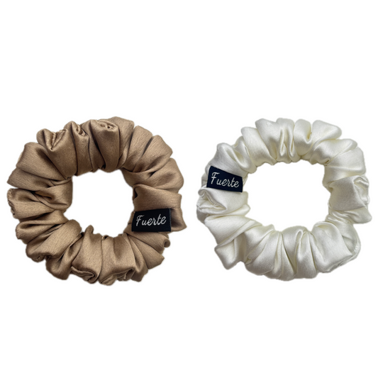 Beige/White 2-Pack Satin Scrunchies Set for Women