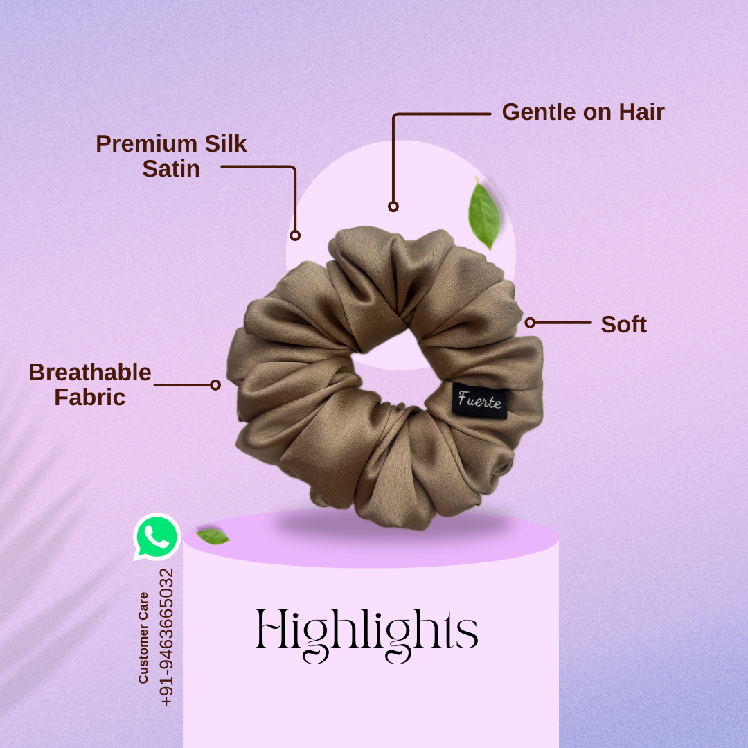 Beige Tellin Silk Satin Scrunchie - S, M, L, XL Sizes