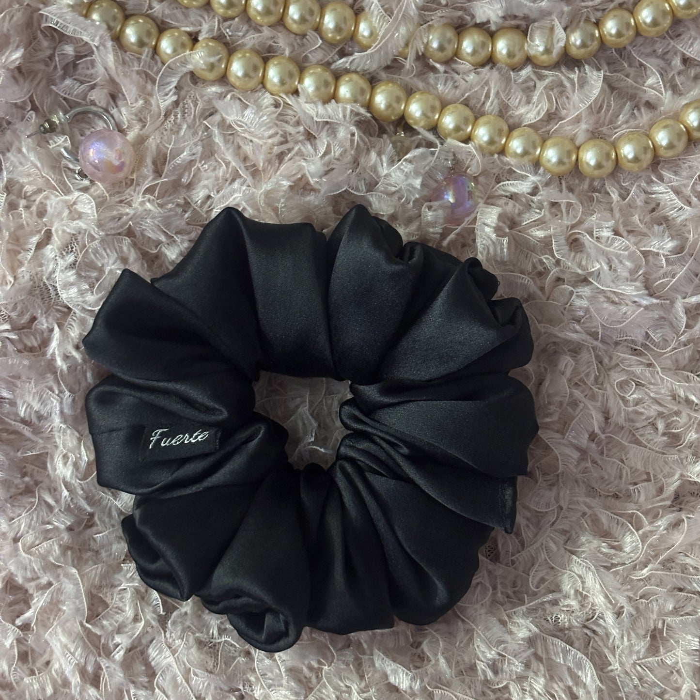 Black Extra Large Size Silk Satin Scrunchie