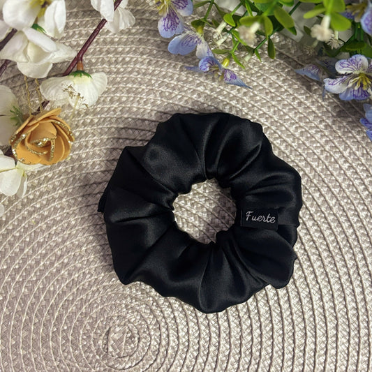 Black Silk Scrunchie – Medium Size Silk Satin