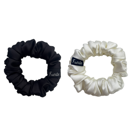 Black/White 2-Pack Satin Scrunchies Set for Women
