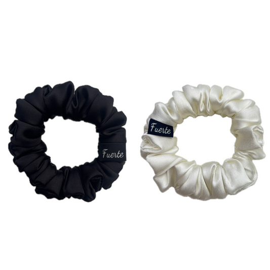 Black/White 2-Pack Satin Scrunchies Set for Women