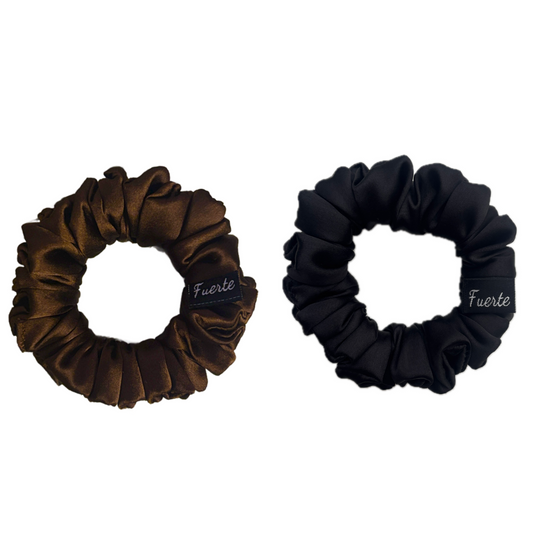Black/Brown Satin Scrunchies Set for Women