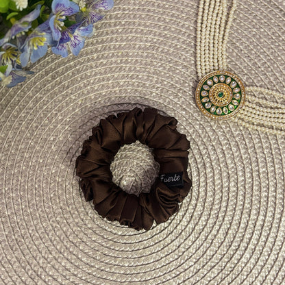 Brown Silk Satin Scrunchies Premium No-Damage Hair Ties - Small