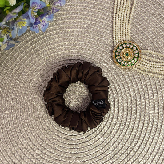 3-Pack Satin Scrunchies Set for Women - Brown