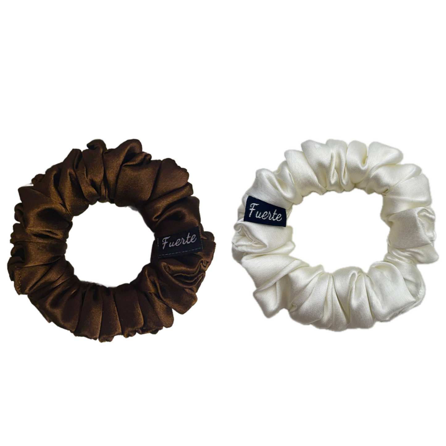 Brown/White 2-Pack Satin Scrunchies Set for Women