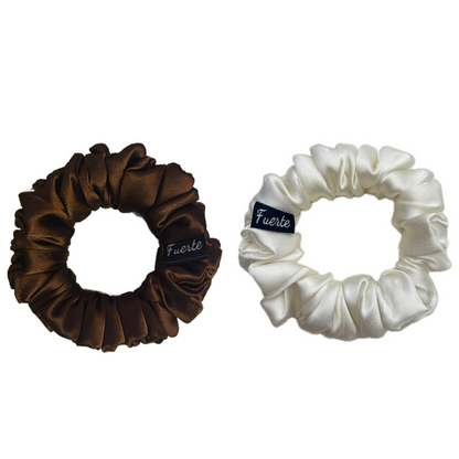 Brown/White 2-Pack Satin Scrunchies Set for Women