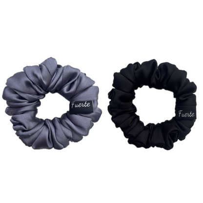 Black/Grey Satin Scrunchies Set for Women