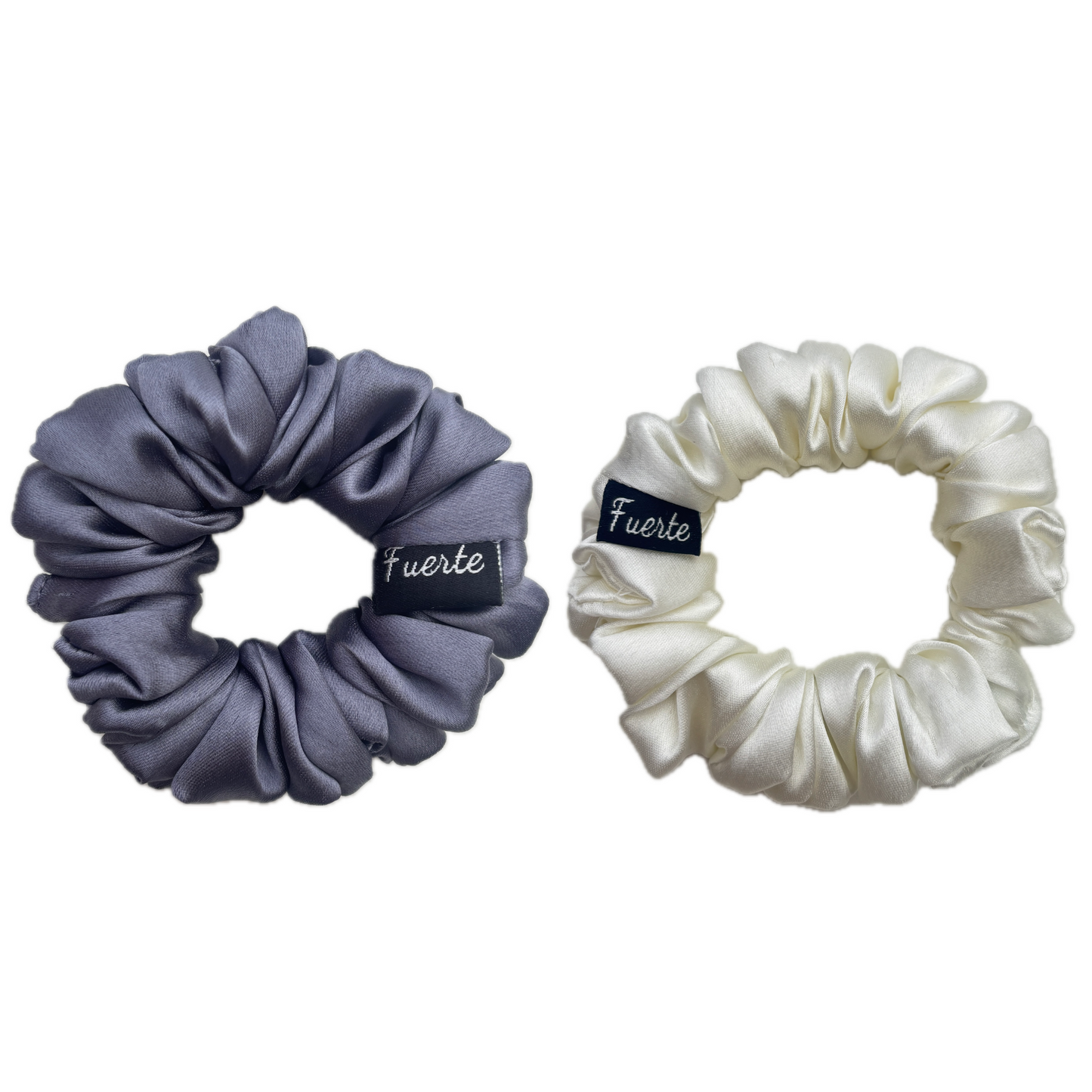 Grey/White 2-Pack Satin Scrunchies Set for Women