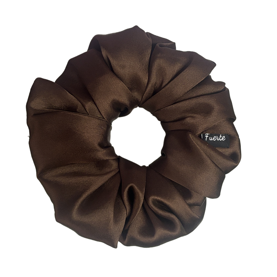 Brown Silk Satin Scrunchies – Medium Size