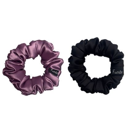 Black/Lilac Satin Scrunchies Set for Women