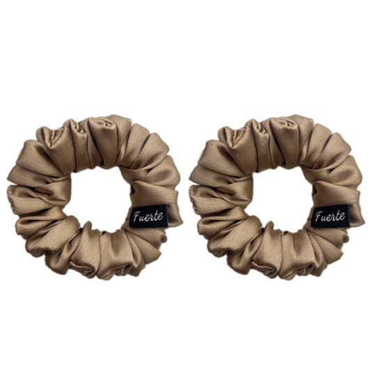 Beige 2-Pack Satin Scrunchies Set for Women