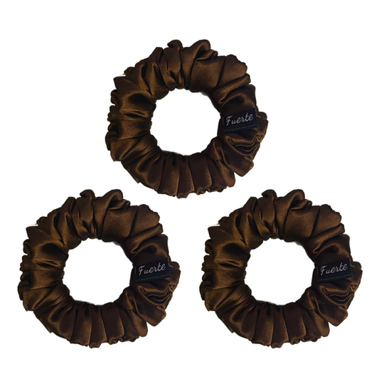 3-Pack Satin Scrunchies Set for Women - Brown