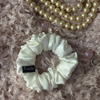 White Satin Scrunchie Rubber Band - Small