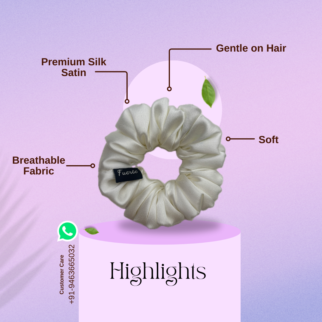 White Satin Scrunchie Rubber Band - Small