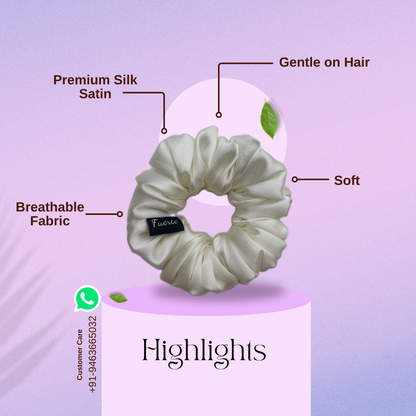 White Satin Scrunchie Rubber Band - Small